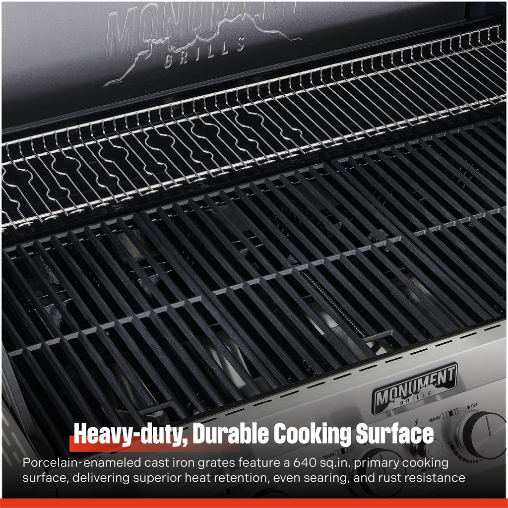 Monument Grills Denali Series 6-Burner Black Dual Fuel Cabinet Grill with Clearview Lid and LED Knobs Monument Grills