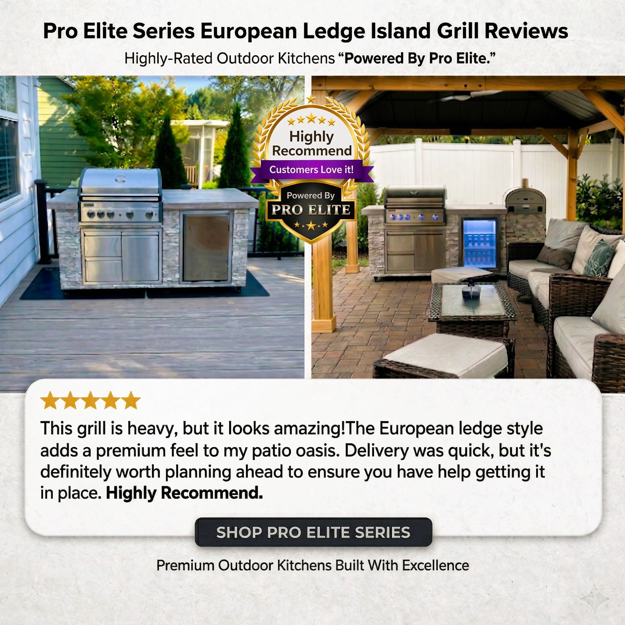 96 Inch European Ledge 5b Island Grill With Fridge And Outdoor Oven Prokan
