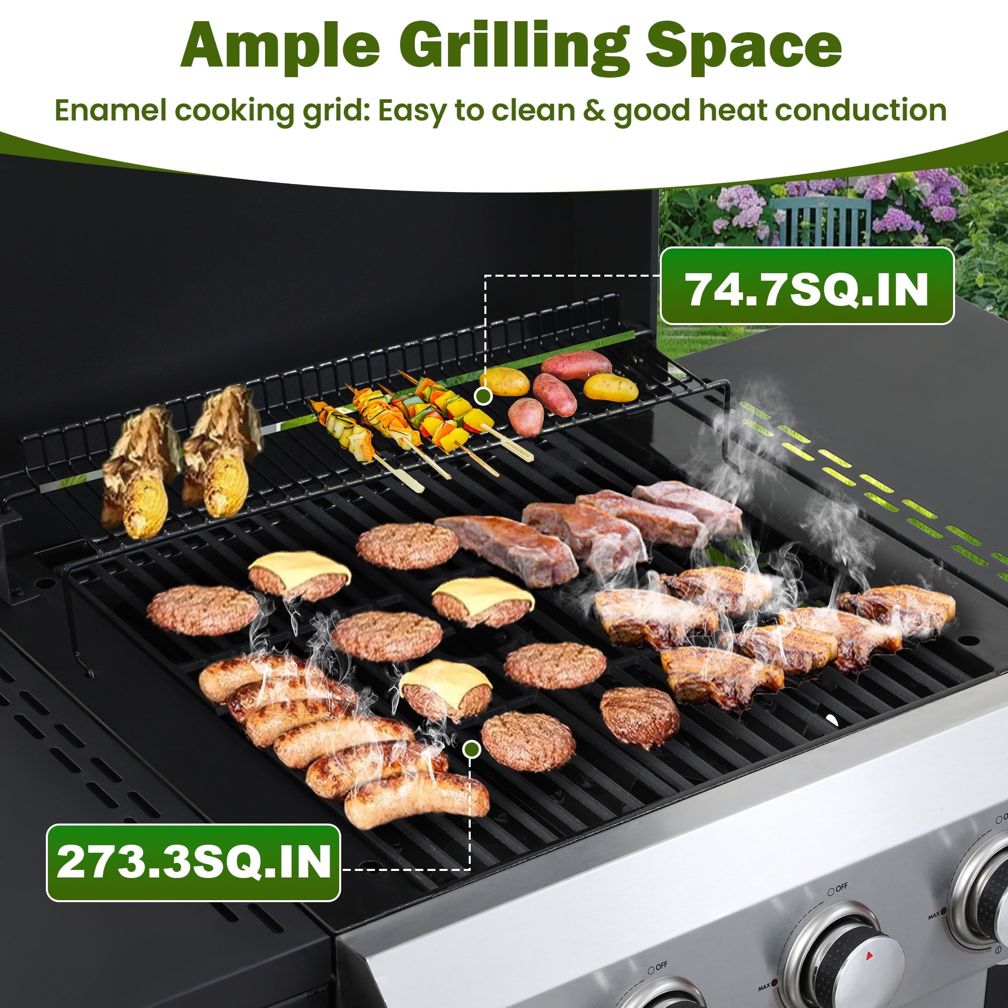 Seizeen 3-Burner Propane Gas Grill, Outdoor 2-IN-1 BBQ Grill & Griddle, Portable Combo Grills Stainless Steel, W/Two Foldable Shelves, Two Cooking Areas, Wheels Gas Grills