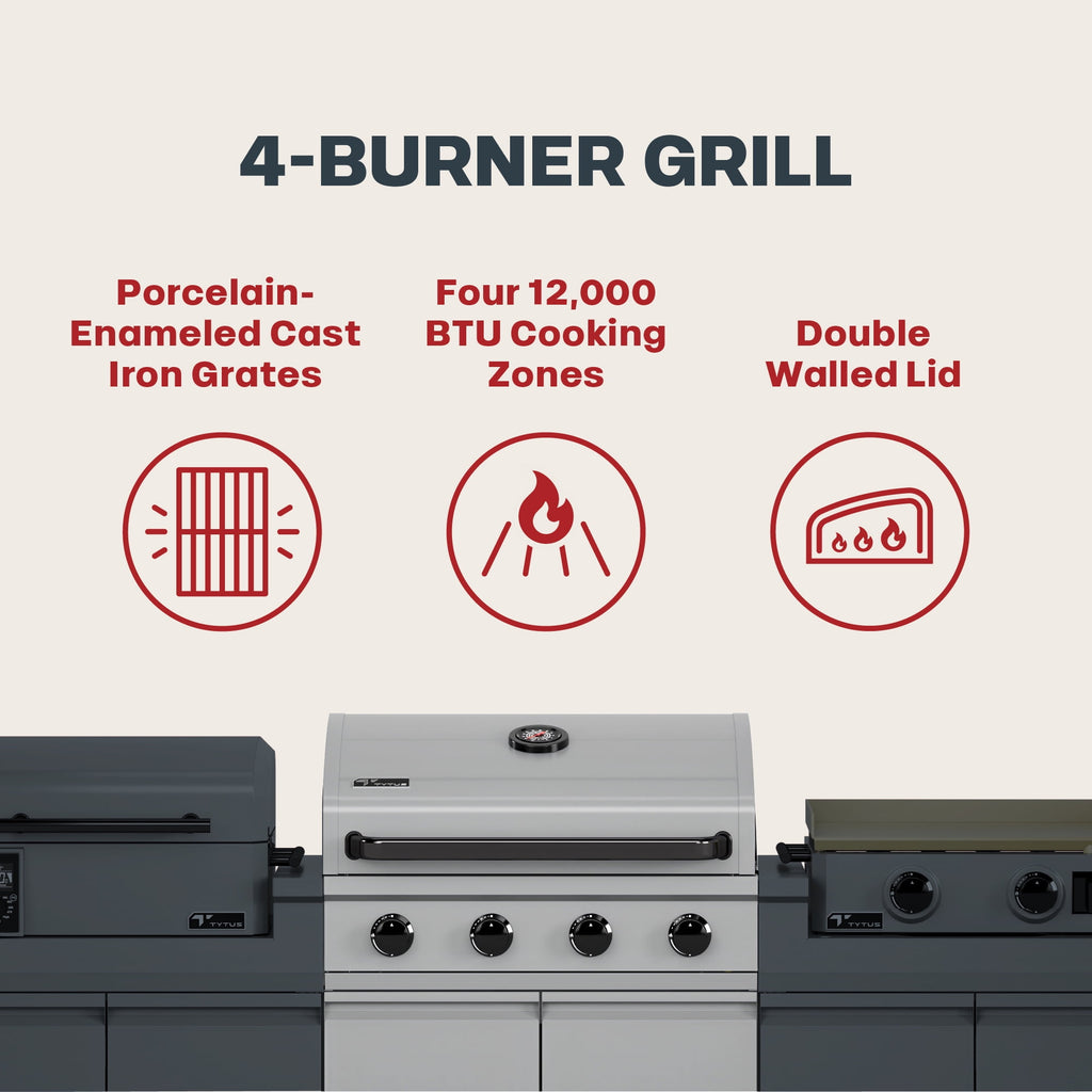 TYTUS Modular Trio with 4-Burner Gas Grill, Pellet Grill and 2-Burner Gas Griddle TYTUS