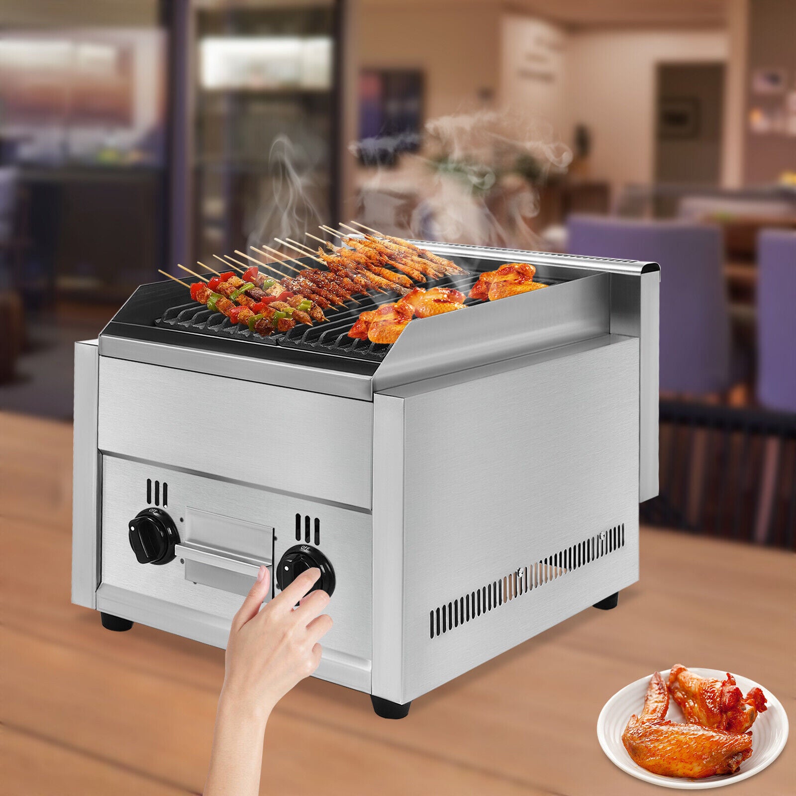 TFCFL 2 Burner Commercial Gas Grill LPG Tabletop Radiant Char Broiler Grill Camping Picnic BBQ Cooker TFCFL