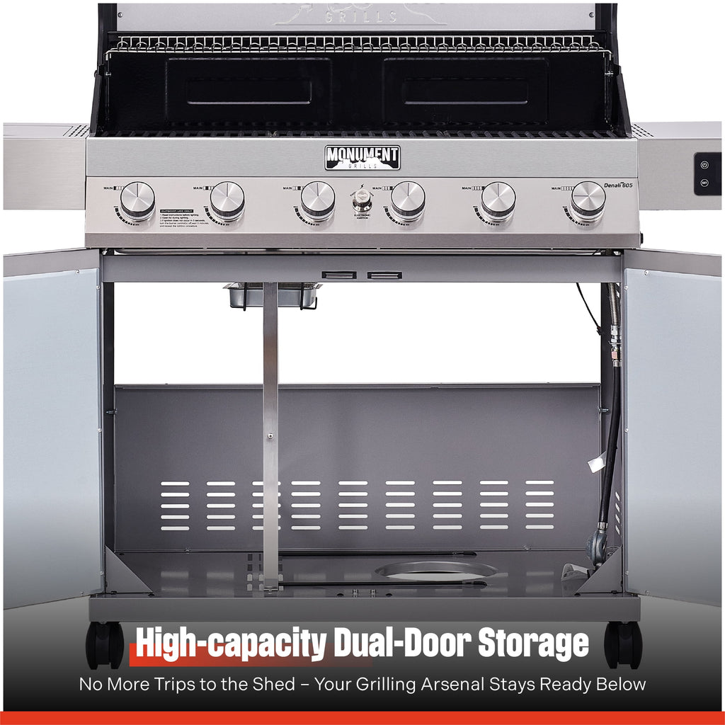 Monument Grills Denali Series 6-Burner Black Dual Fuel Cabinet Grill with Clearview Lid and LED Knobs Monument Grills