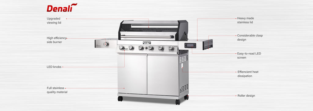 Monument Grills Denali Series 6-Burner Black Dual Fuel Cabinet Grill with Clearview Lid and LED Knobs Monument Grills