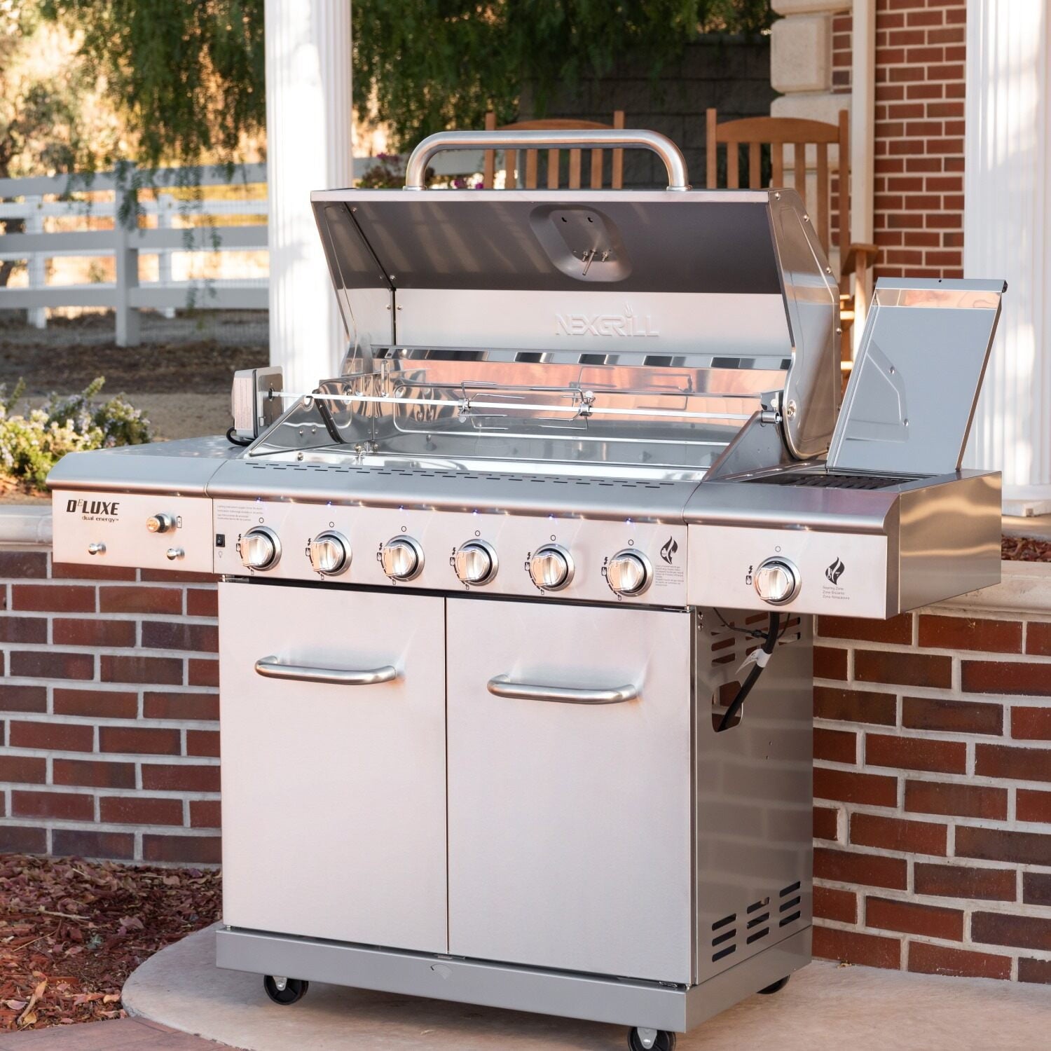 Nexgrill Deluxe 6-Burner Propane Gas Grill with Ceramic Searing Side Burner, Stainless Steel Frame, Rotisserie Kit, 60,000 BTUs Output, BBQ Grill Perfect for Outdoor Gatherings - 720-0896X Nexgrill