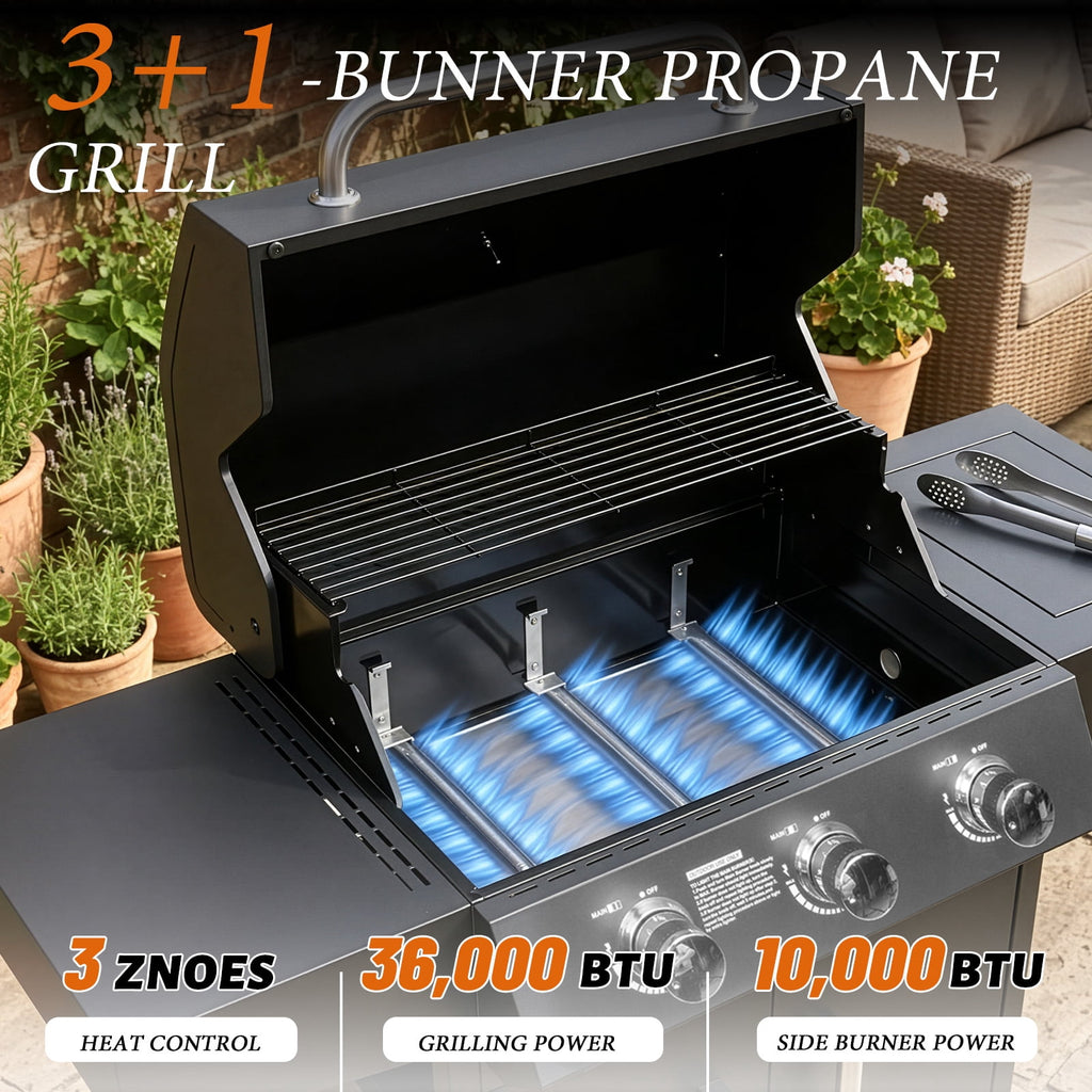Ktaxon 3 Burner Propane Grill Gas Stove 46000 BTU with Side Stove,Wheels Ktaxon