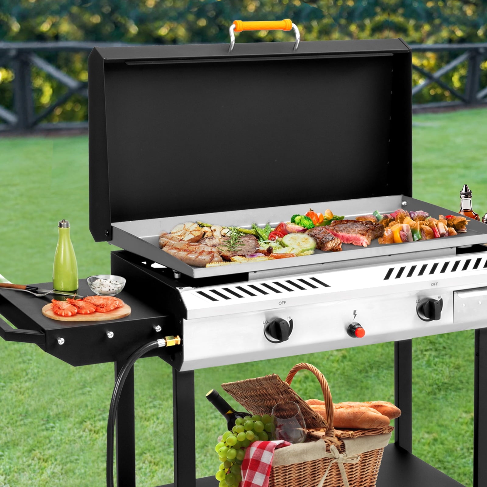 Zintown 2 Burner 150000-BTU Outdoor Stove Propane Gas Griddle with Portable Pan,Lid Zintown