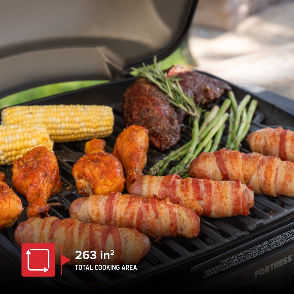 Nexgrill Fortress 2-Burner Portable Gas Grill & Griddle Combo with 263 SQ In Cooking Space, Easy Lift Handles, 13,500 BTU, 2-in-1 Small Tabletop Grill for Camping, Outdoor Cooking, and More 820-02005 Nexgrill
