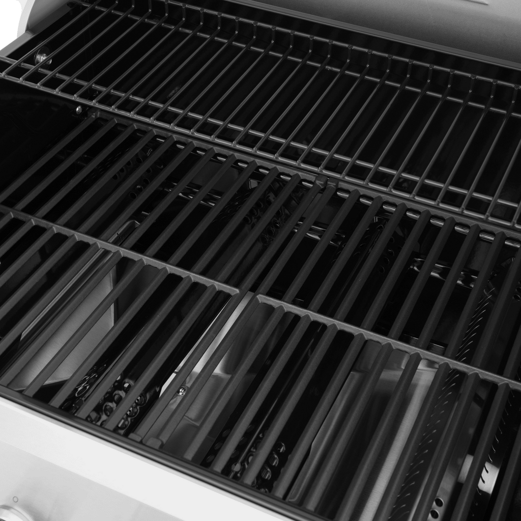 Monument Grills 4 Burner Stainless Propane Gas Grill with Viewing Window, Two Foldable Shelves ,Gas Tank Hook & Bottle , Easy Clean-up, M410MBZ Monument Grills