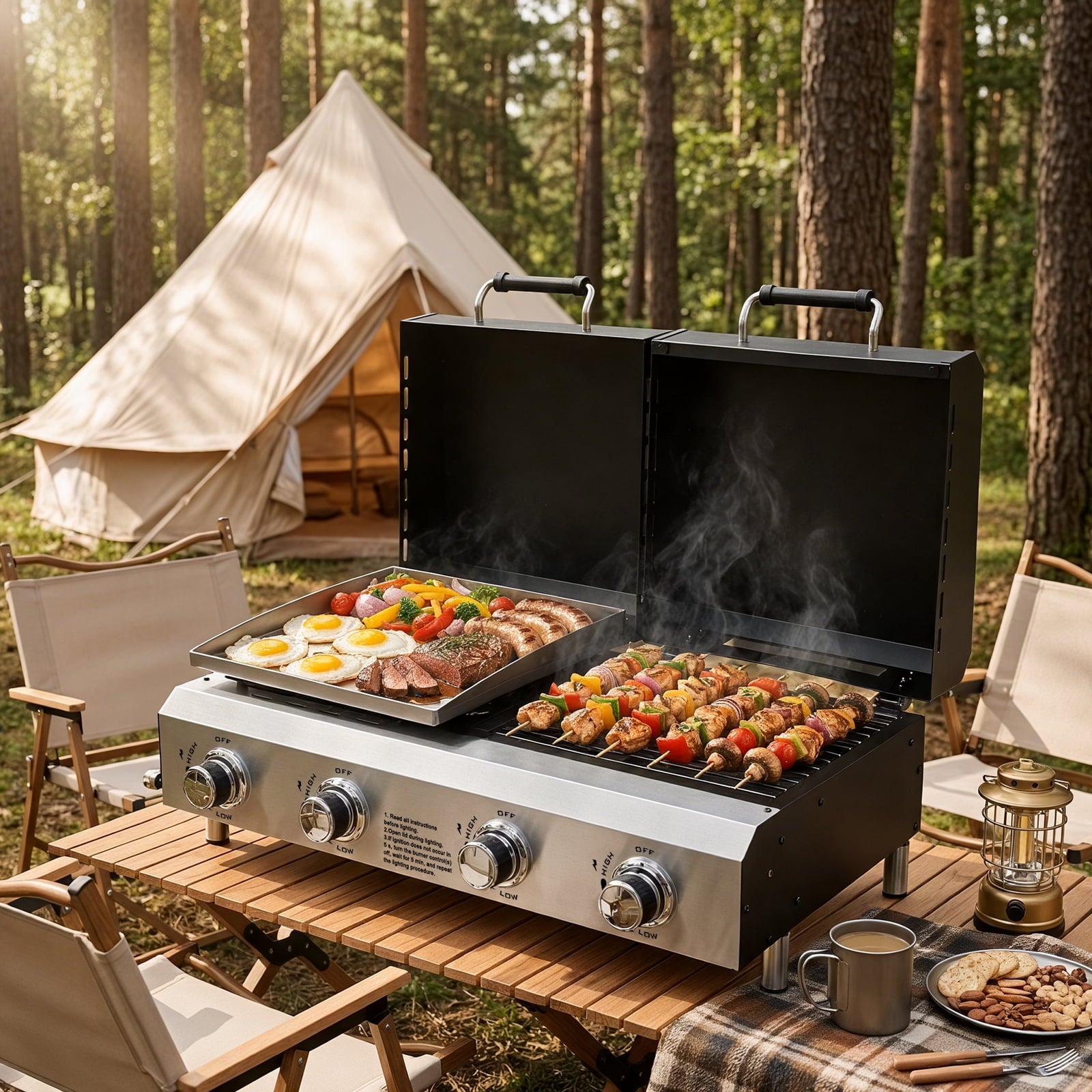 Ktaxon 4 Burner Propane Gas Grill and Griddle Combo with Auto Ignition,40000 BTU for Outdoor Cooking,Portable Ktaxon