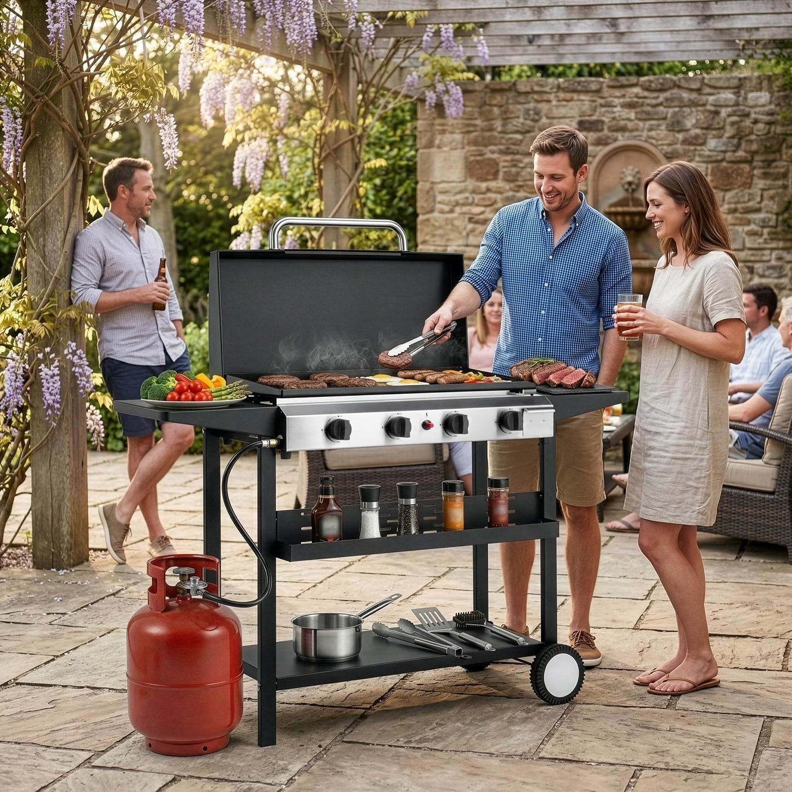 Zintown Propane Griddle Table Top Grill Camping Griddle Portable with 4 Burner Zintown