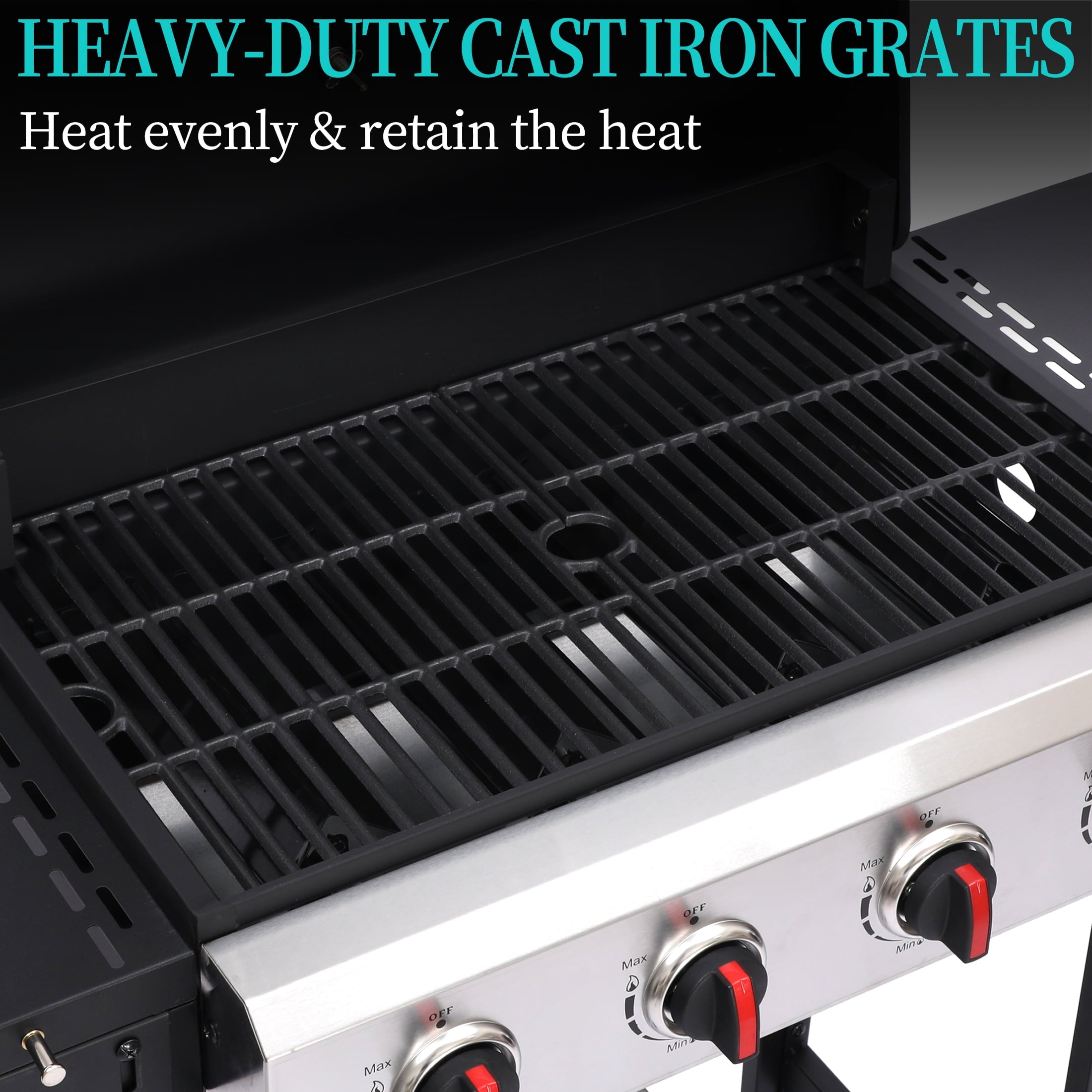 Garden It 4-Burner Propane Gas Grill, 40,000 BTU Portable BBQ with Cast Iron Grates & Griddle Pan, Folding Side Table for Outdoor Camping Backyard Garden It
