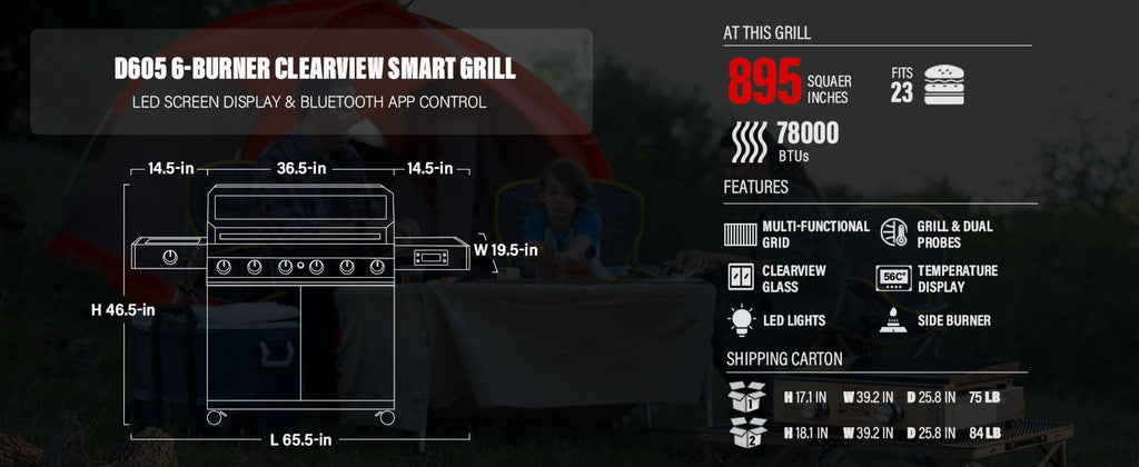 Monument Grills Denali Series 6-Burner Black Dual Fuel Cabinet Grill with Clearview Lid and LED Knobs Monument Grills