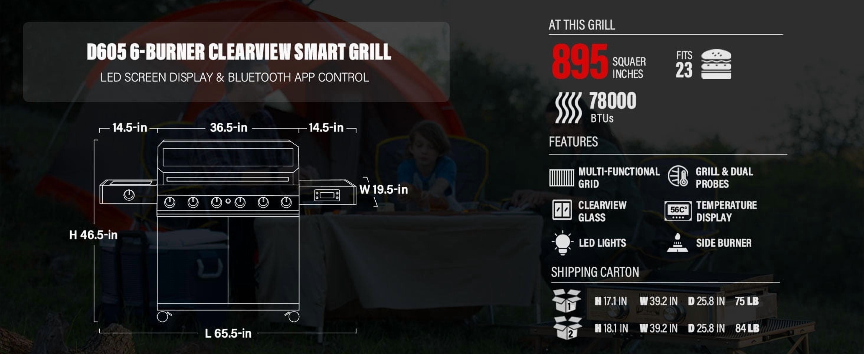 Monument Grills Denali Series 6-Burner Black Dual Fuel Cabinet Grill with Clearview Lid and LED Knobs Monument Grills
