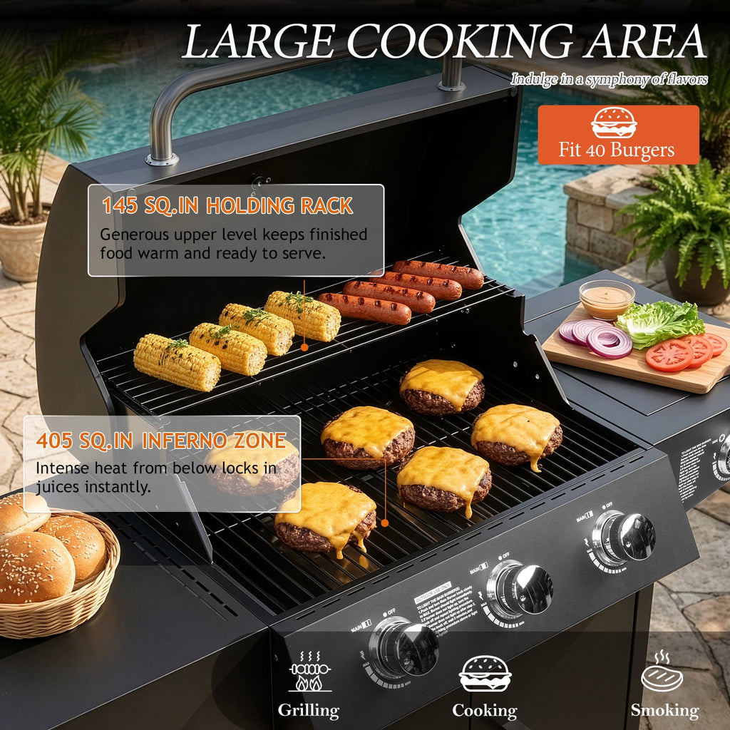 Ktaxon 3 Burner Propane Grill Gas Stove 46000 BTU with Side Stove,Wheels Ktaxon