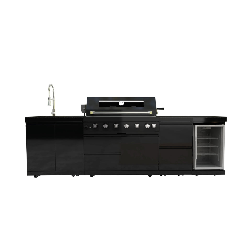 43-Inch 6-Burner 85000 BTU Deluxe Stainless Steel Gas Outdoor Kitchen Bar Barbecue Island Grill + Wine Cooler Compact Refrigerator + Rotisserie kit + Granite Countertops + Stainless steel Sink My Store