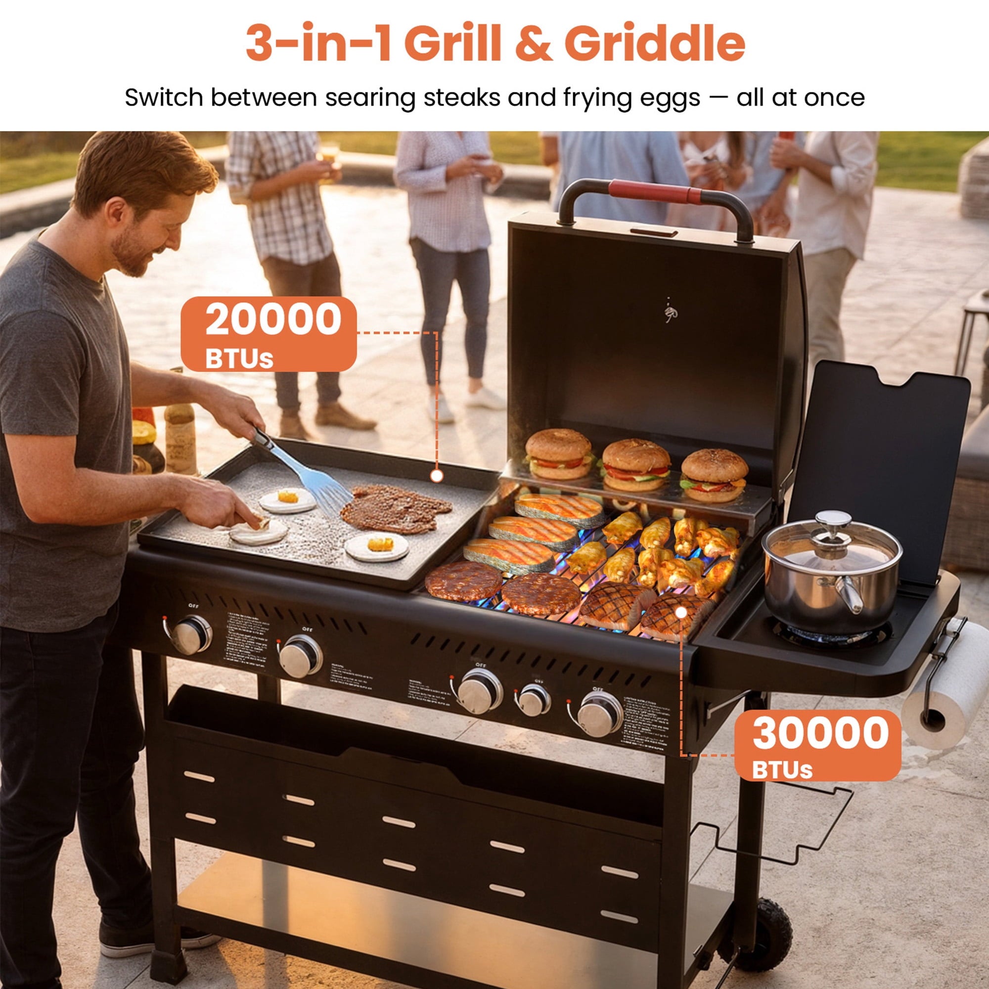 50,000 BTU Grill and Griddle Combo, 702 SQ.IN Cooking Space, Non-Stick Porcelain Enamel Grates, for Backyard BBQ, Outdoor Cooking Tcisa