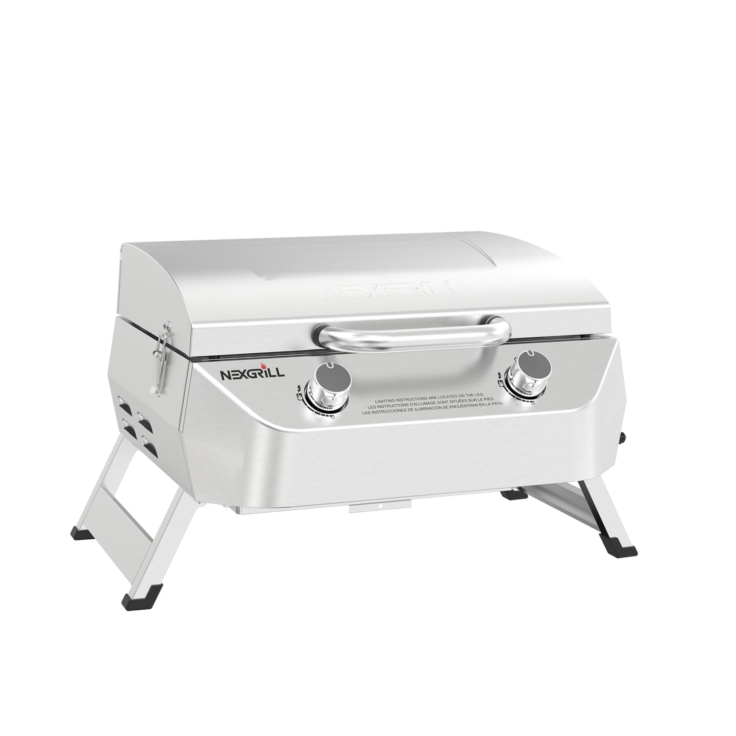 Nexgrill Stainless Steel 2-Burner Portable Gas Grill with Locking Lid, Folding Legs, 20,000 BTUs, 251 SQ In Cooking Space, Tabletop Grill for Camping, Outdoor Cooking, Patios, and More - 820-0007GE Nexgrill