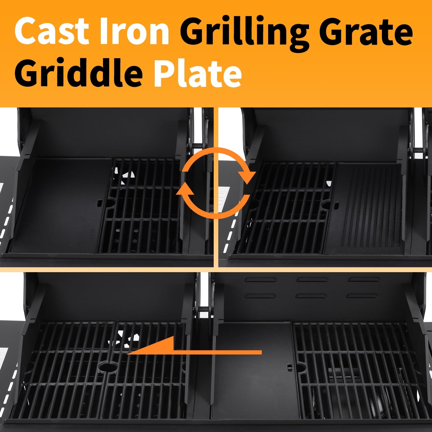3 Burner Gas & Charcoal Combo Grill with Side Burner, Outdoor BBQ Propane Grill, 673 Sq. In. Cast Iron Grates & Reversible Griddle, 37200 BTU Stainless Steel Lid for Backyard Cooking Nice Cooker