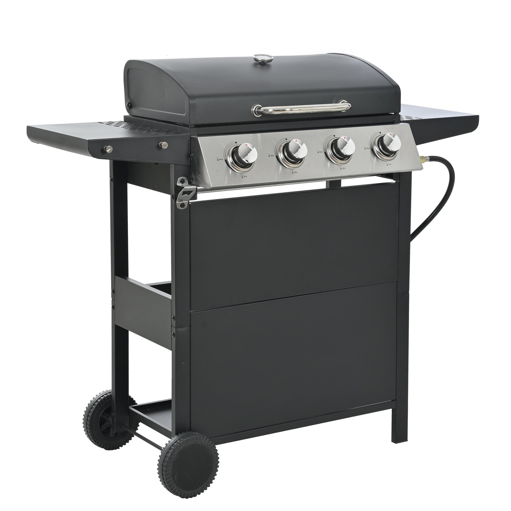 Minyam 4-Burner Propane Gas Grill with Side Shelves and Wheels, Stainless Steel Gas Grills