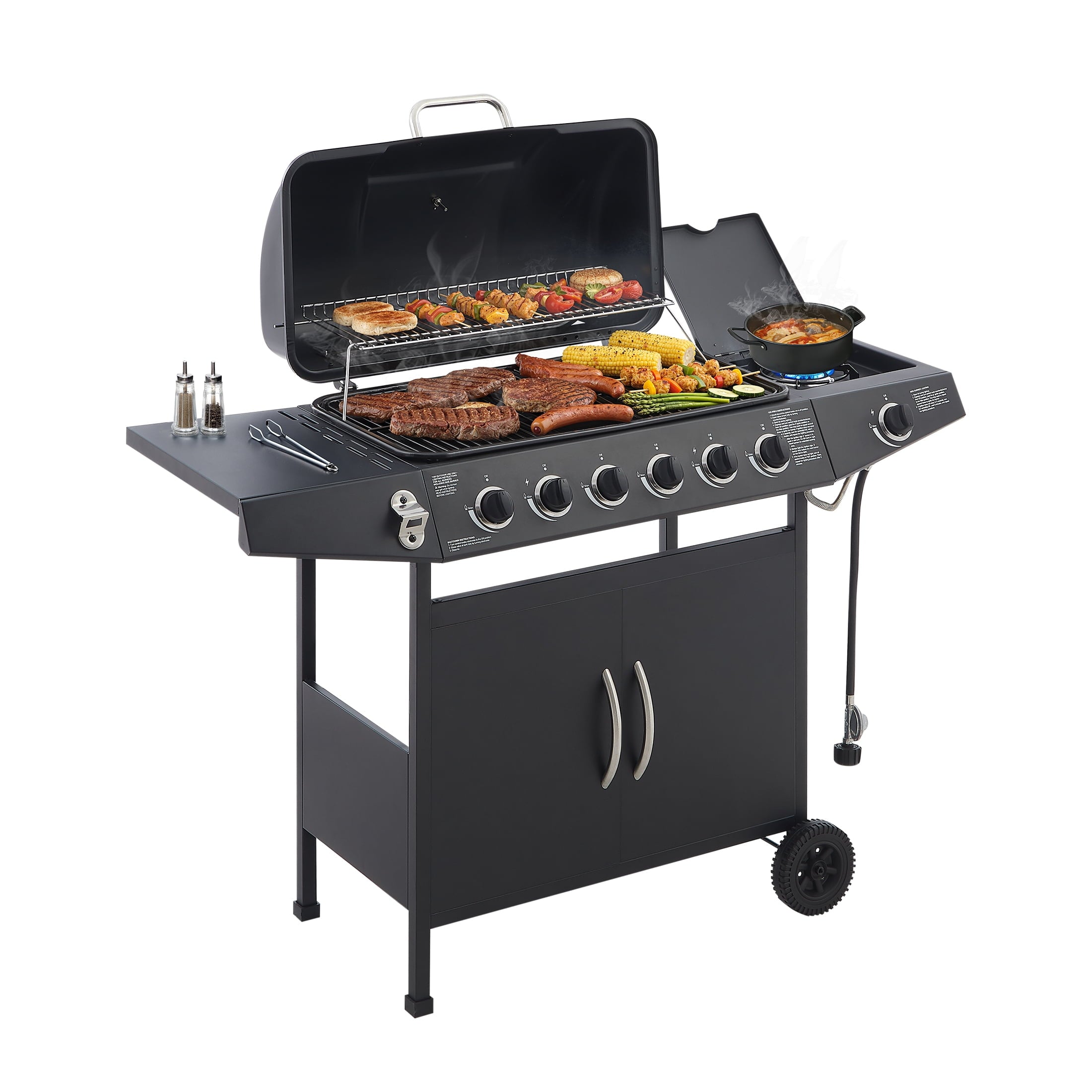 7-Burner Propane Gas Grill, 72,000 BTU Output, 576 Sq. In. BBQ Grill with Side Burner, Cast Iron Grates, and Integrated Propane Tank Storage for Outdoor Kitchen & Patio My Store