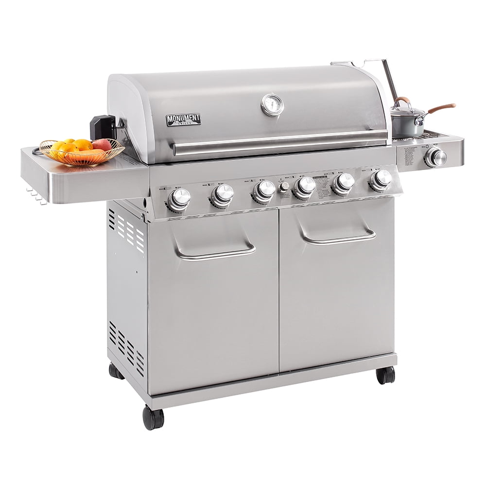 Monument Grills 6-Burner Propane Gas Stainless Grill with LED Controls, Side Burner, Rotisserie Kit, and Grill Cover Monument Grills