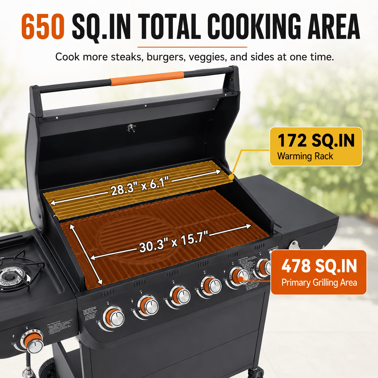 Seizeen 72,000 BTU Powerful Gas Grill, 6-Burner Propane BBQ Grill with Side Burner, w/Cast Iron Grates, Warming Rack, Thermometer Seizeen