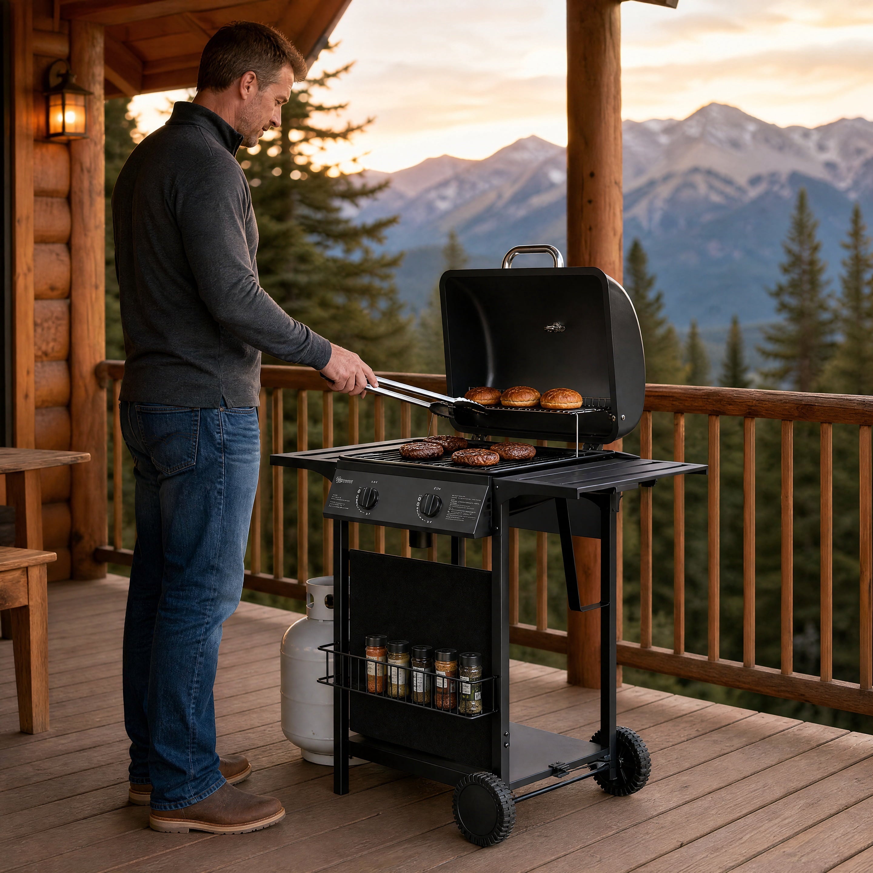 2 Burner 18000 BTU Propane Gas Grill Freestanding Outdoor BBQ Grill Dual?Zone Flat Top Grill with Warming Rack Side Tables for Backyard Patio Garden Family Outdoor Cooking Cozynest