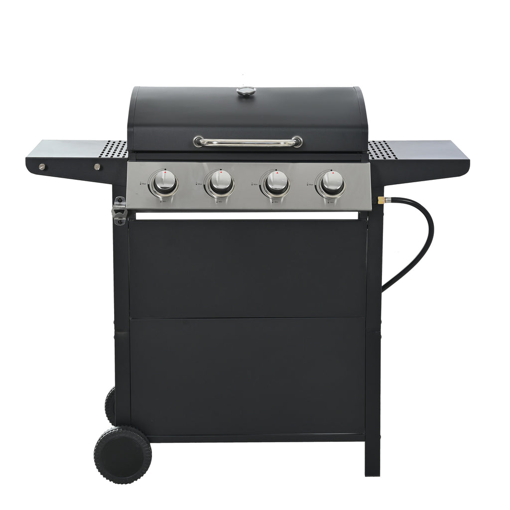 Minyam 4-Burner Propane Gas Grill with Side Shelves and Wheels, Stainless Steel Gas Grills
