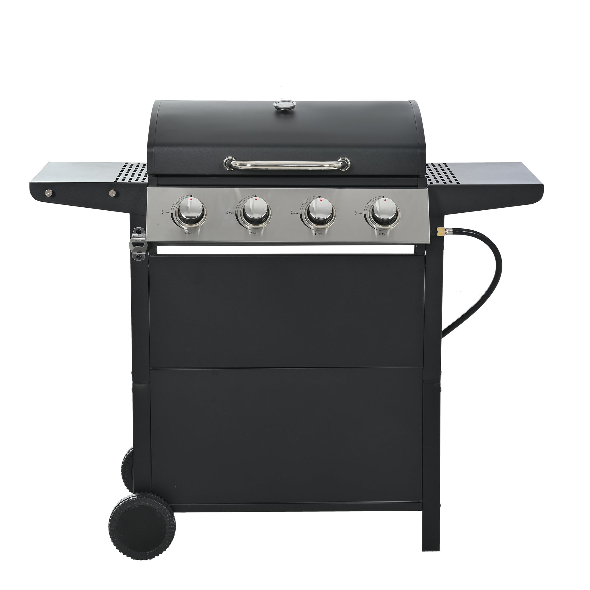 Minyam 4-Burner Propane Gas Grill with Side Shelves and Wheels, Stainless Steel Gas Grills