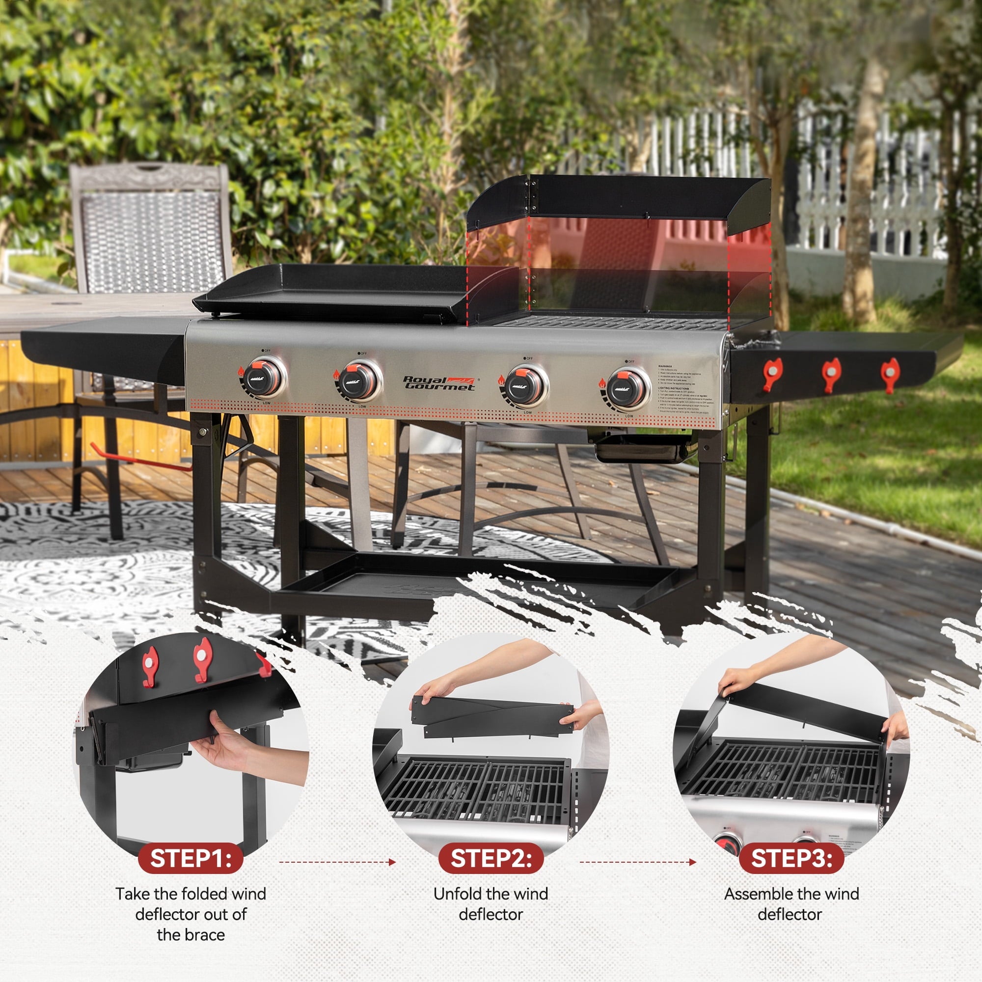 Royal Gourmet GD403 4-Burner Portable Flat Top Gas Grill and Griddle Combo Grill with Folding Legs Royal Gourmet