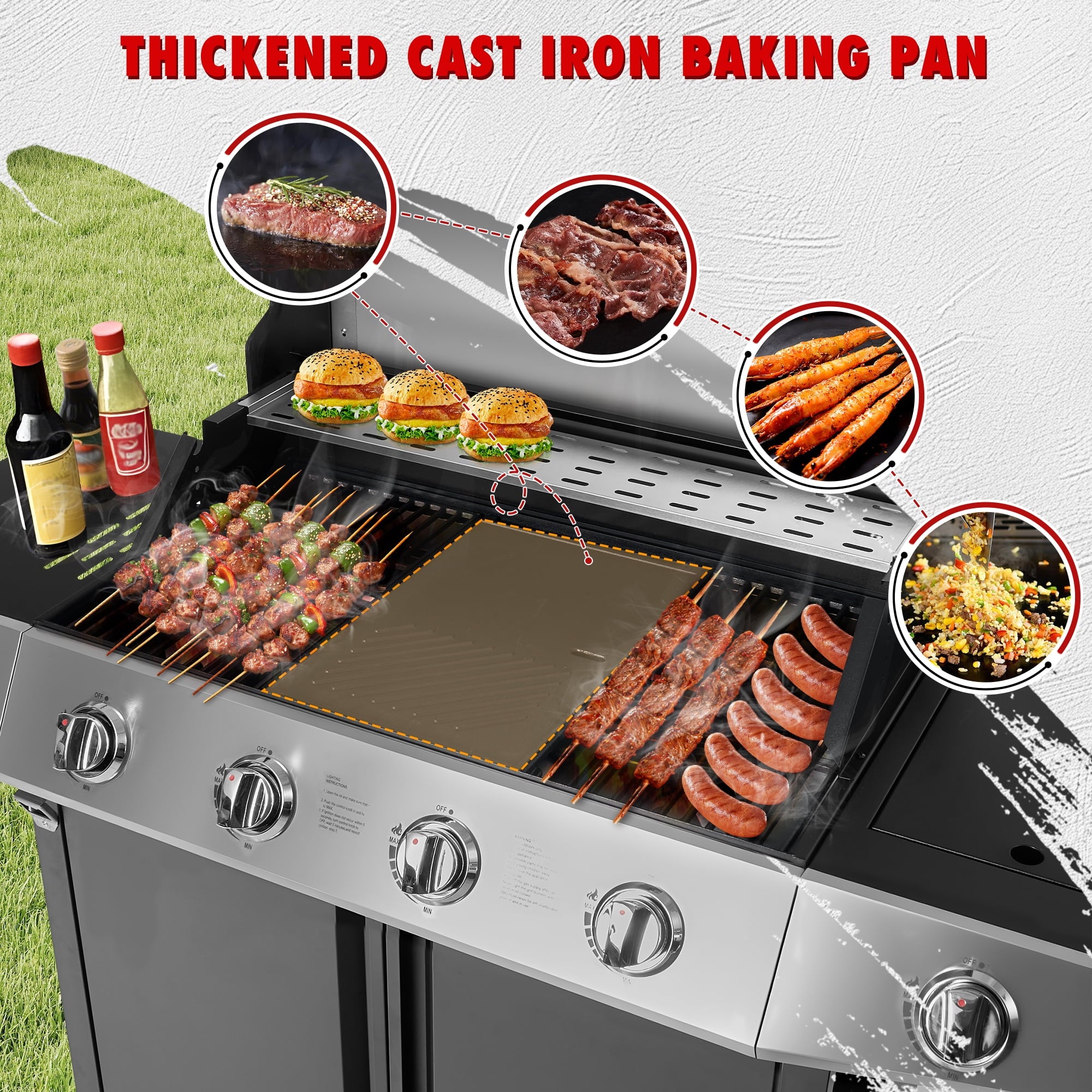 50000 BTU Gas Grills, SYNAGR Propane Grill with 566 sq.in Cooking Area, 5-Burner Stainless Steel BBQ Grill with Side Burner and Thermometer for Outdoor Party, Camping Syngar