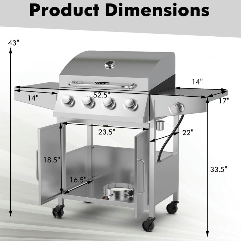 Aimee Lii 50000BTU 5-Burner Propane Gas Grill with Side Burner and 2 Prep Tables, BBQ Grill for Outdoor Cooking Kitchen, Garden and Patio Backyard Barbecue-Silver Aimee Lii