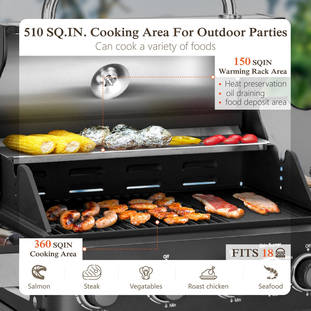 Alpha Joy 4-Burner Propane Gas Grill and Griddle Combo with Side Burner in Black Gas Grills