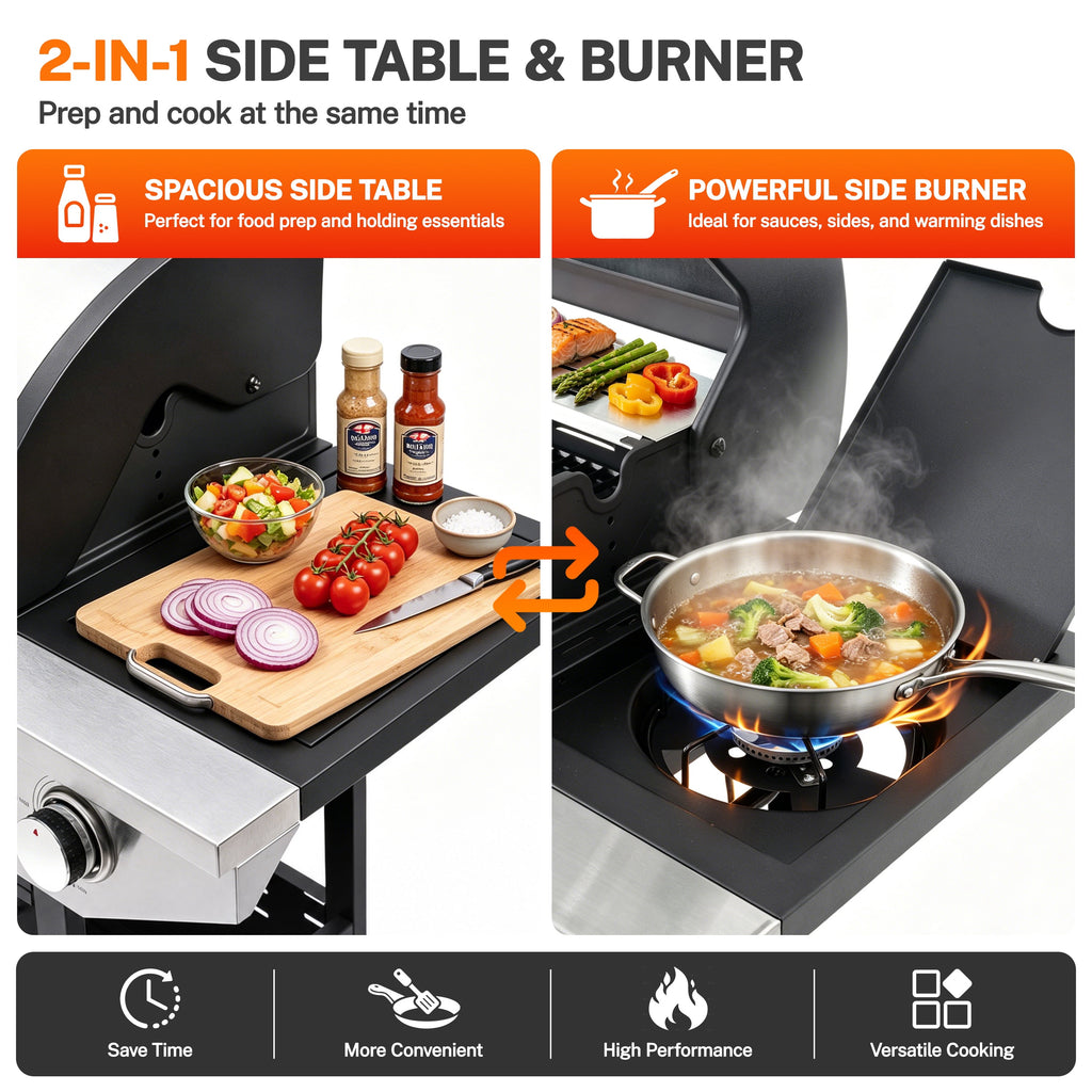 SEGMART 4 Burner Propane Gas Grill with Side Burner, 46,500 BTU Outdoor Cooking BBQ Grill with Porcelain-Enameled Cast Iron Grates, Equipped with Temperature, Tool Hooks, and Bottle Opener Gas Grills