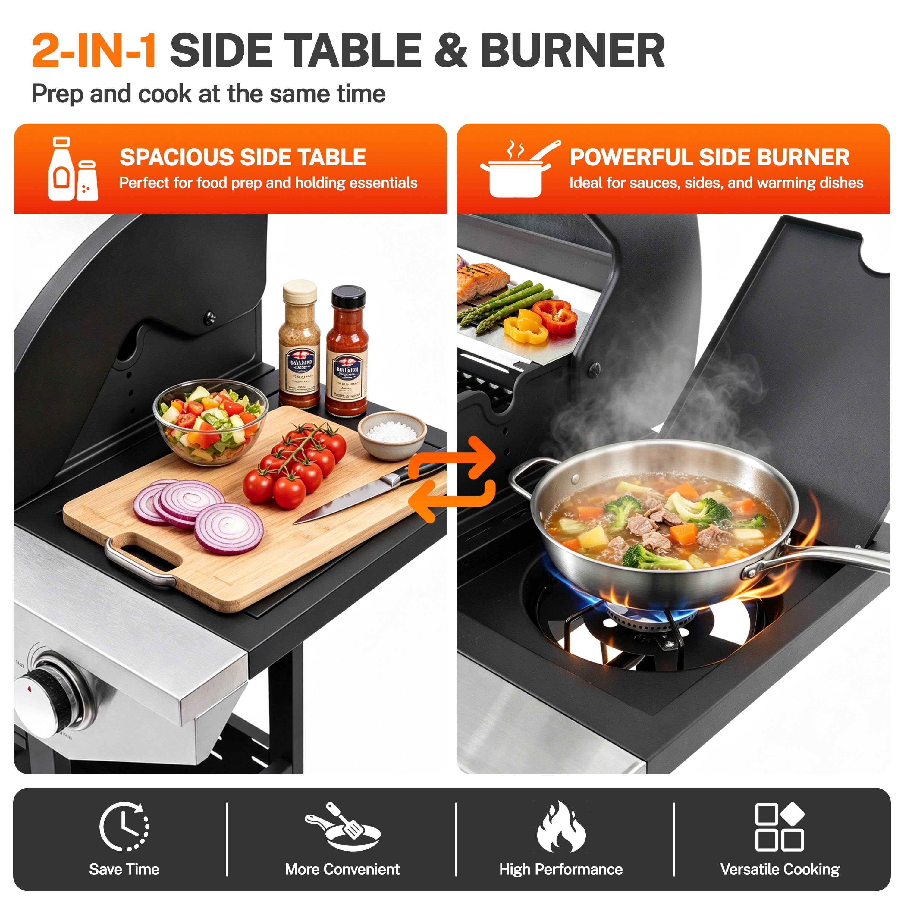 SEGMART 4 Burner Propane Gas Grill with Side Burner, 46,500 BTU Outdoor Cooking BBQ Grill with Porcelain-Enameled Cast Iron Grates, Equipped with Temperature, Tool Hooks, and Bottle Opener Gas Grills