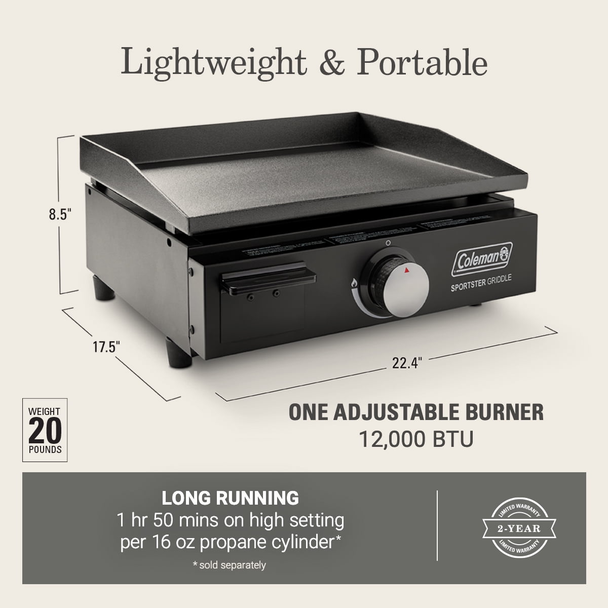 Coleman Sportster Tabletop 17-inch Griddle, Black Coleman