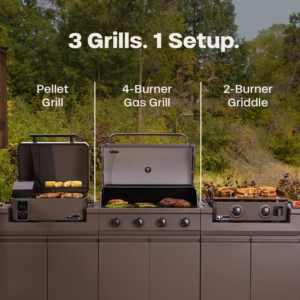 TYTUS Modular Trio with 4-Burner Gas Grill, Pellet Grill and 2-Burner Gas Griddle TYTUS