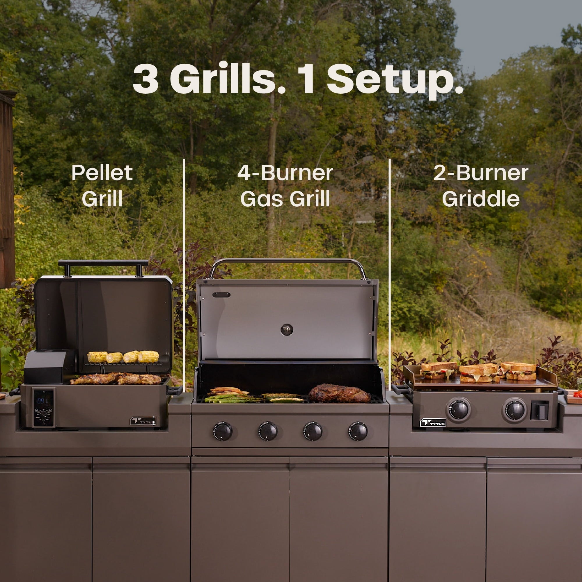 TYTUS Modular Trio with 4-Burner Gas Grill, Pellet Grill and 2-Burner Gas Griddle TYTUS