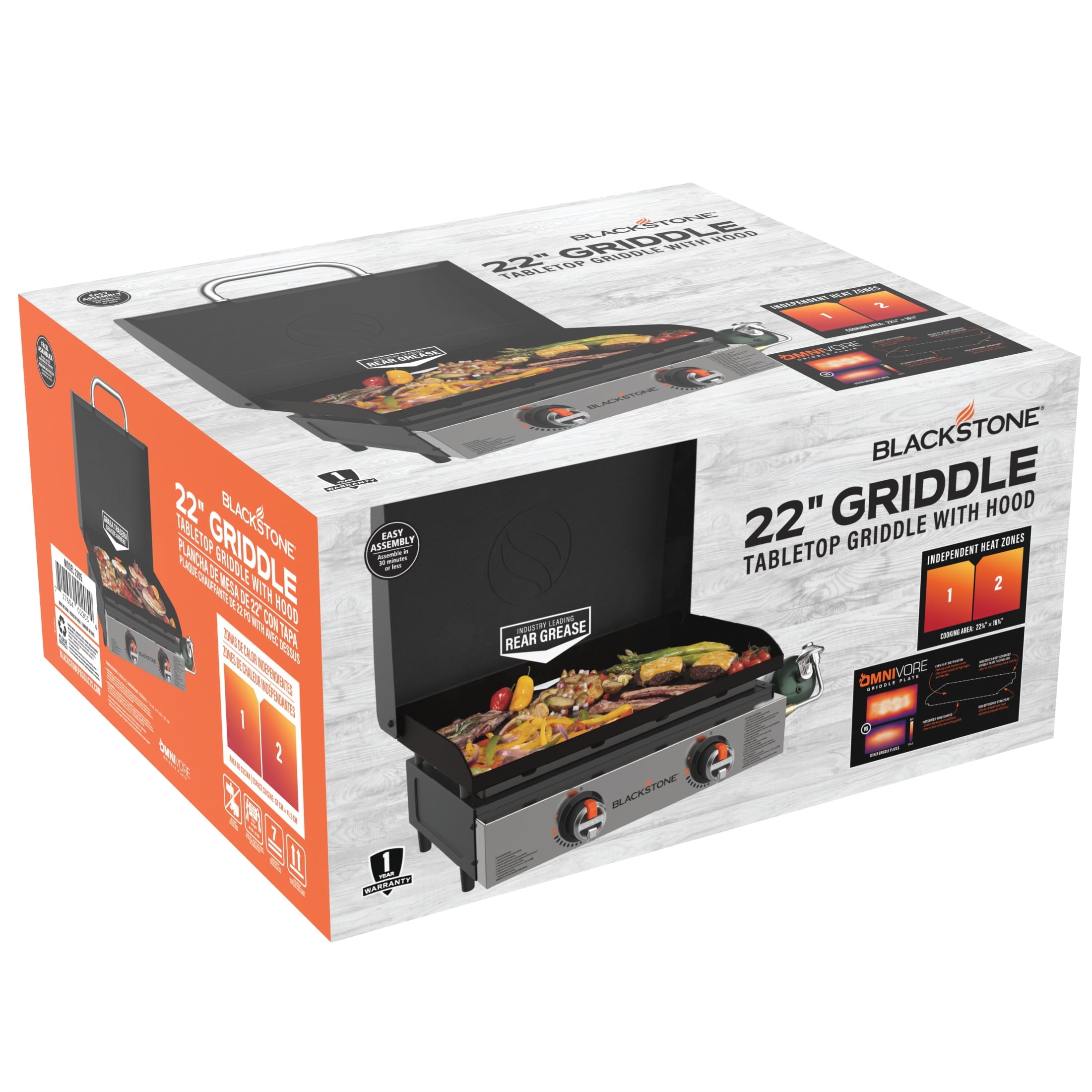 Blackstone 2-Burner 22 Tabletop Griddle with Hood Omnivore Plate and Stainless Front Panel Gas Grills