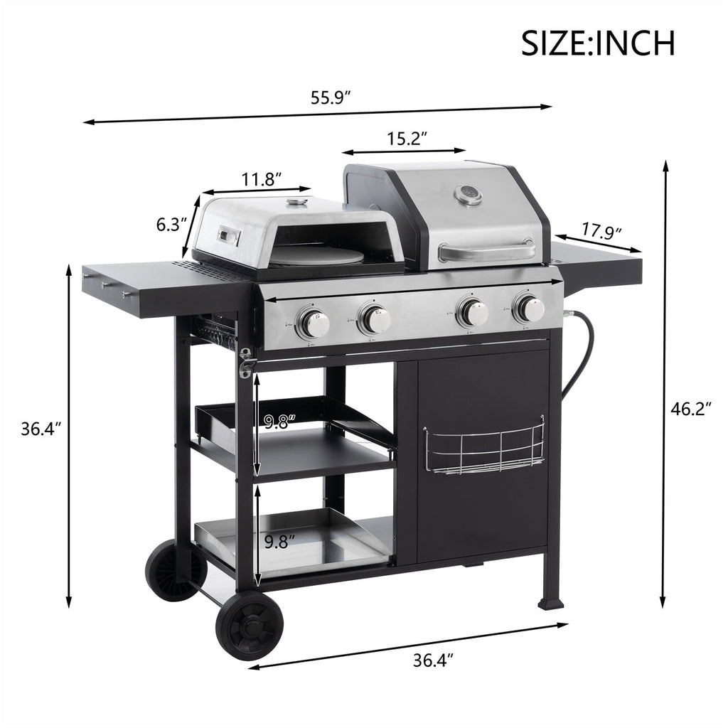 HighSound 4 Burner Propane Gas Grill & Griddle Combo BBQ Grill with Lid & Pizza Oven 49200 BTU, Flat Top Propane Grill Griddle Combo for Outdoor Cooking While Camping & Tailgating, Black Gas Grills