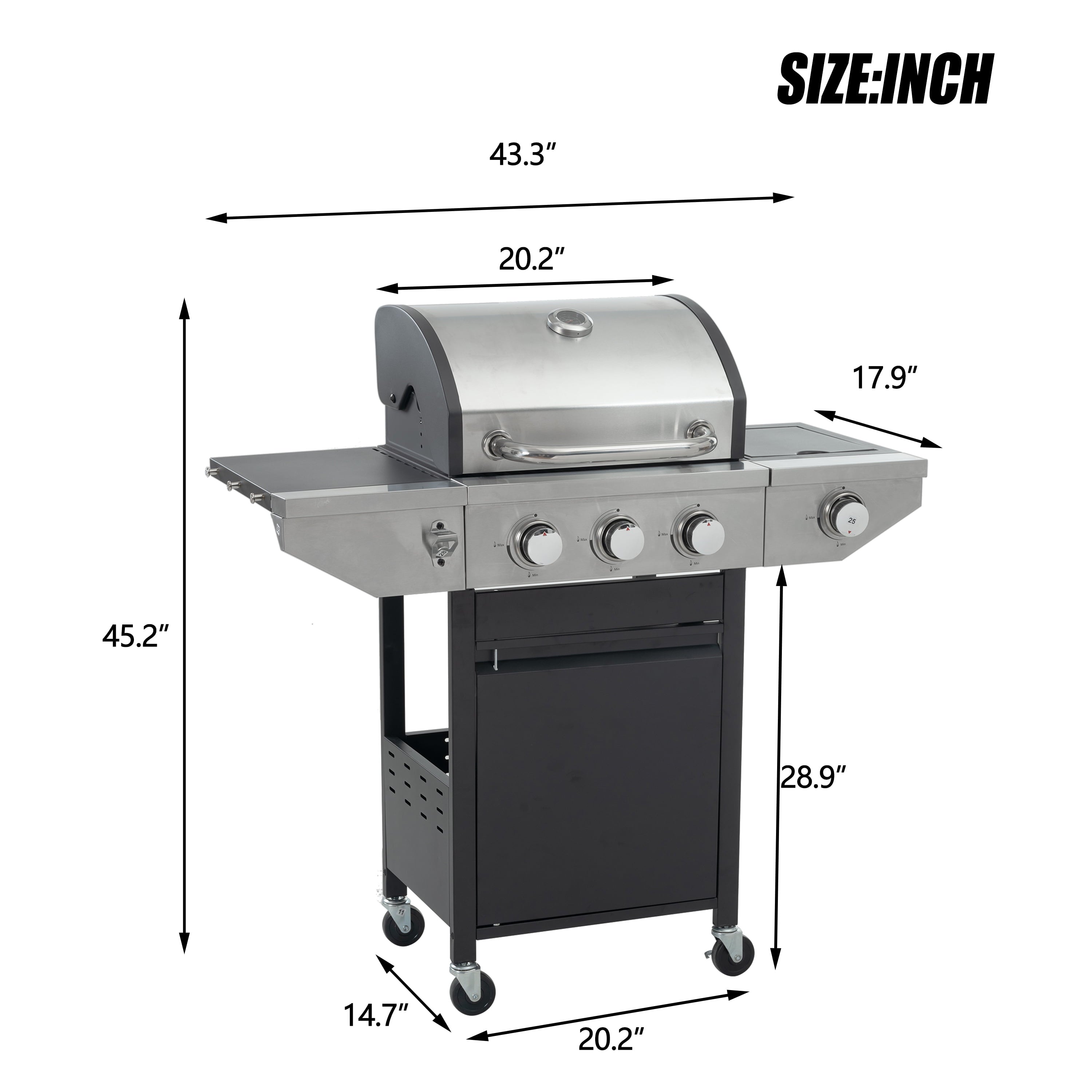 Enyopro 3 Burner Propane Gas Grill, 37,000BTU Stainless Steel BBQ Grill with Brush, Built-in Thermometer, 4 Universal Wheels for Outdoor Cooking Patio Backyard Gas Grills