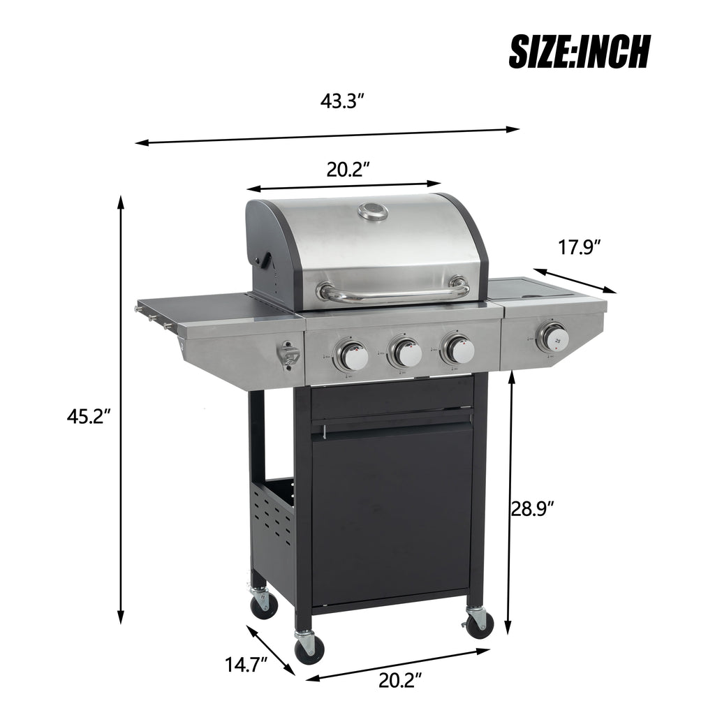 Enyopro 3 Burner Gas Grill , 37000 BTU Stainless Steel Propane Gas Grill with Side Burner, Outdoor BBQ Grill with Side Table and Thermometer, for Outdoor Camping BBQ Gas Grills