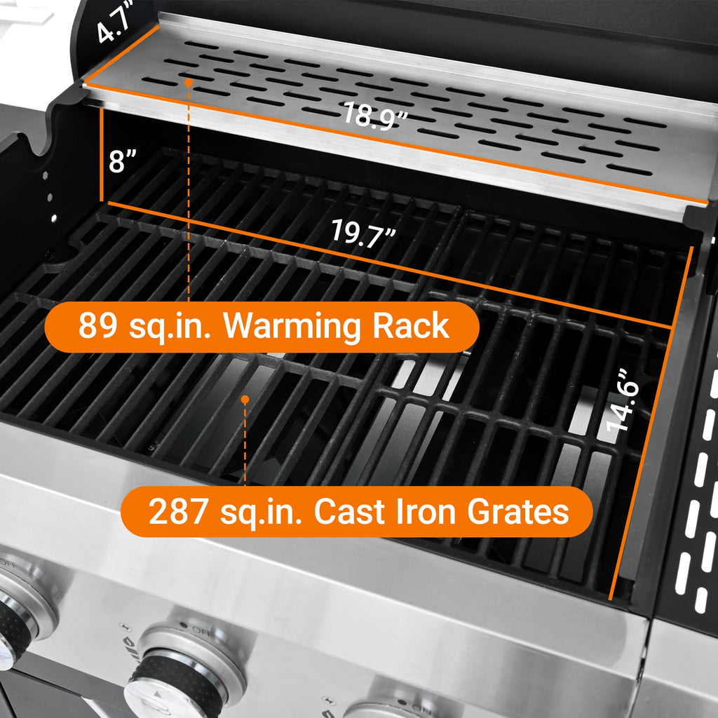 Gas Grill w/Side Burner, 40500BTU Propane Grill with Cover, Stainless Steel Outdoor BBQ 2 Cooking Areas, Portable Grill for Camping Patio Gas Grills