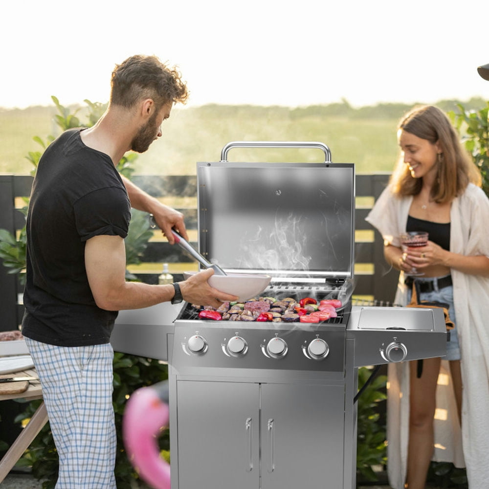 Aimee Lii 50000BTU 5-Burner Propane Gas Grill with Side Burner and 2 Prep Tables, BBQ Grill for Outdoor Cooking Kitchen, Garden and Patio Backyard Barbecue-Silver Aimee Lii
