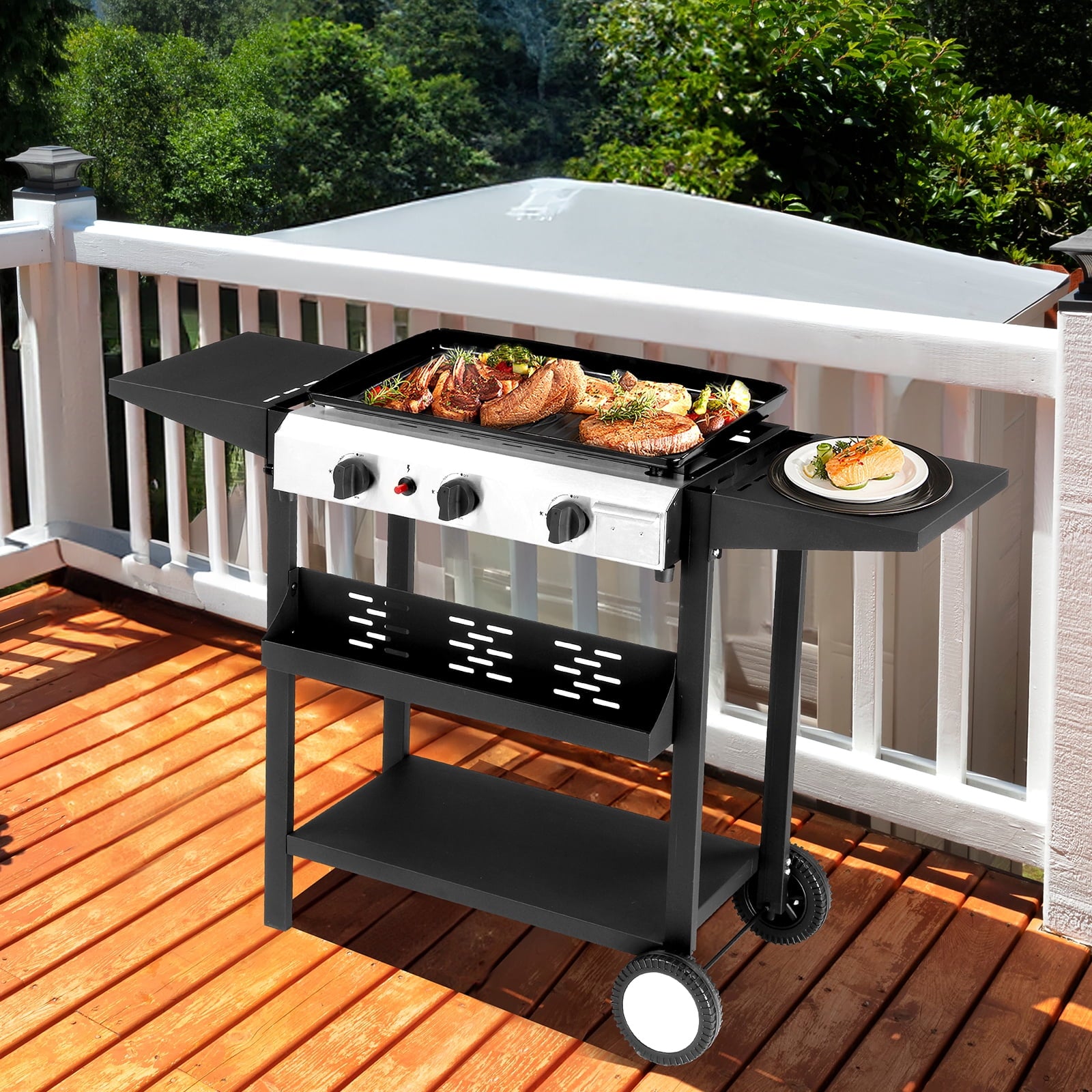 UBesGoo 3-Burner Griddle Flat Top Grills Tabletop Griddle Propane for Outdoor Cooking UBesGoo