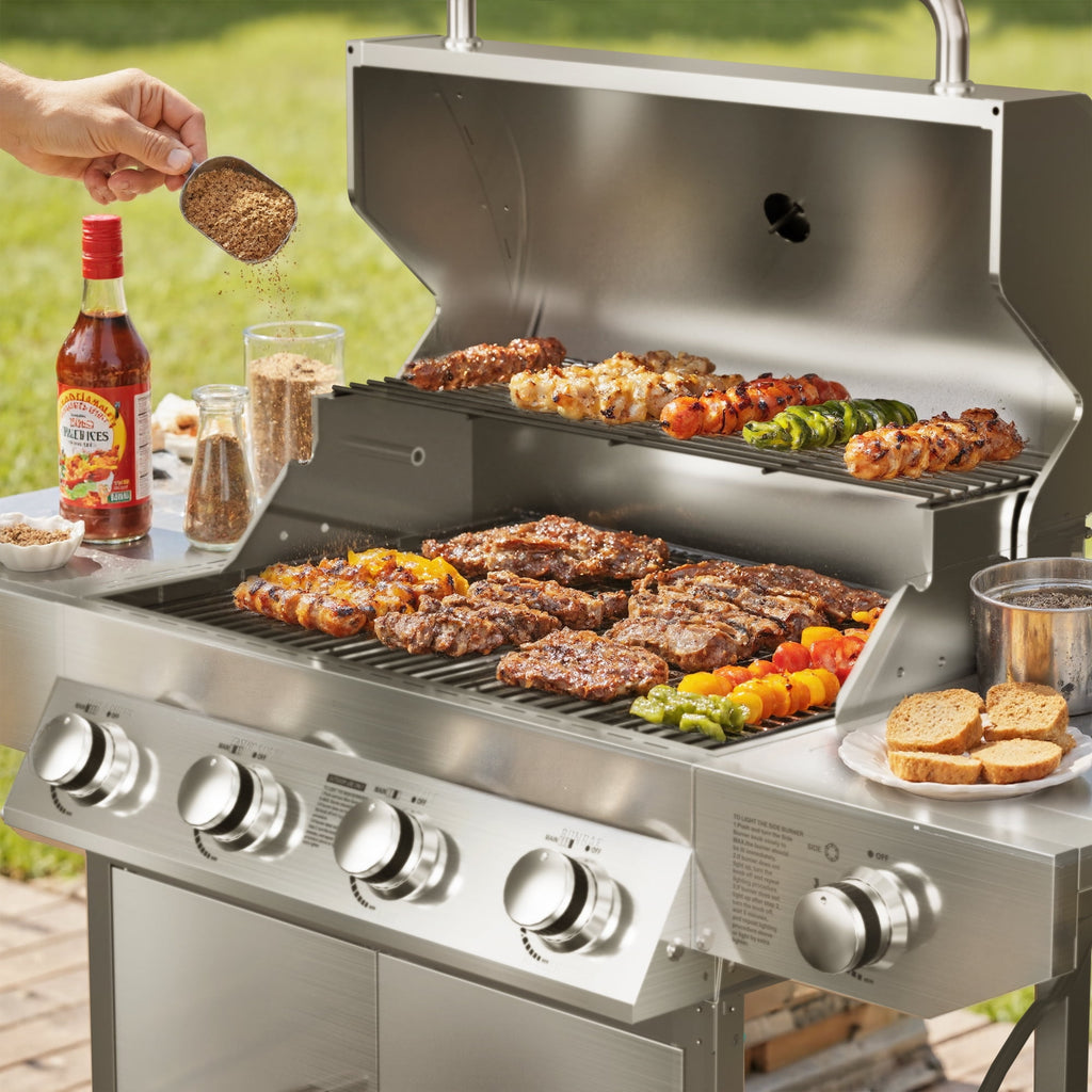 SKOK 4 Burner Gas Grill with Side Burner, 58000 BTU &393 sq.in Cooking Surface, Outdoor Propane Barbecue Grill for Patio & Backyard Gas Grills