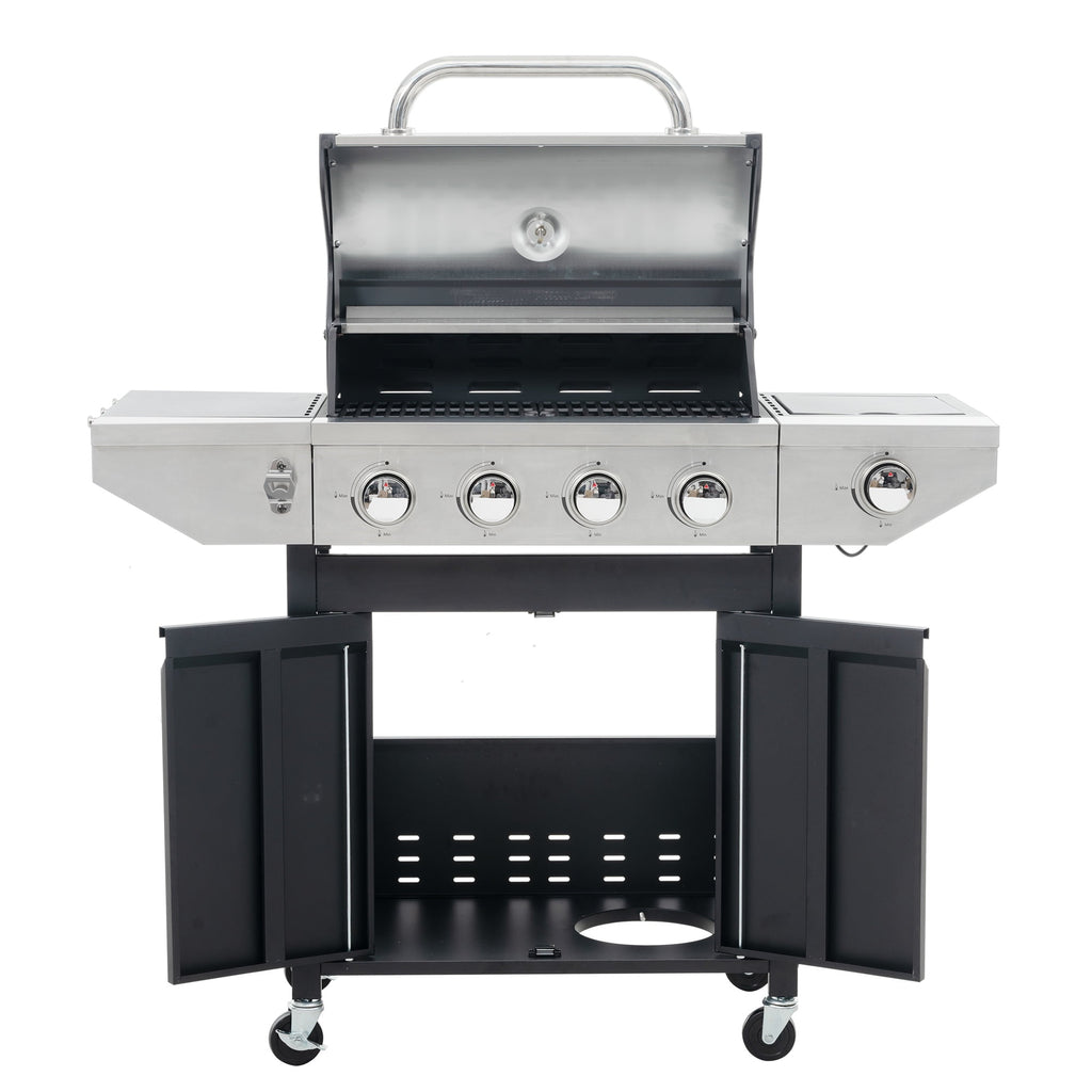 4 Burner Stainless Steel Gas Grill with Side Burner, 46,500 BTU Barbecue Propane Grill for Outdoor Patio Garden Camping, Black&Silver Gas Grills