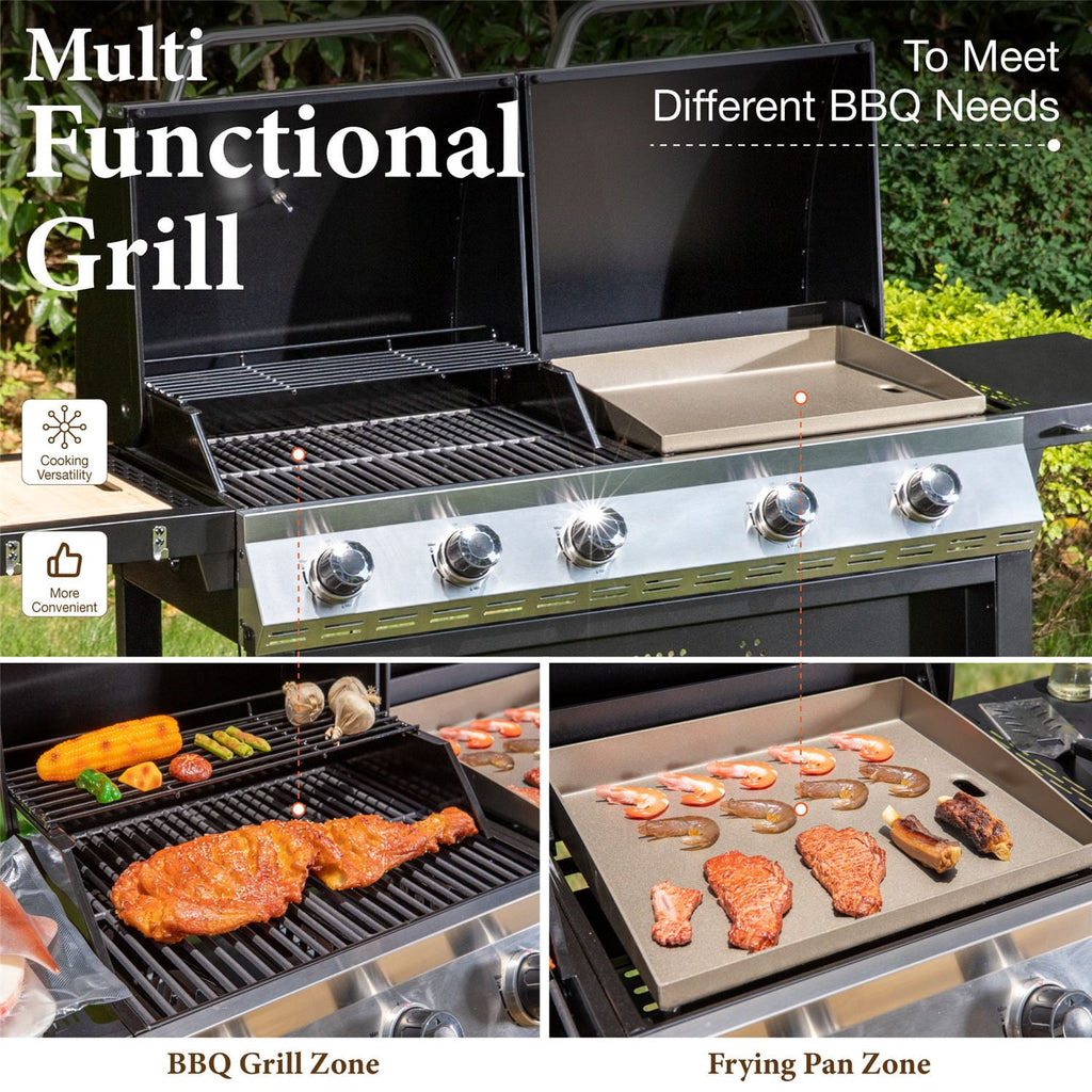 MF Studio 5-Burner Outdoor Propane Gas Grill and Griddle Combo BBQ Grill with Lid 54,000 BUT MF Studio