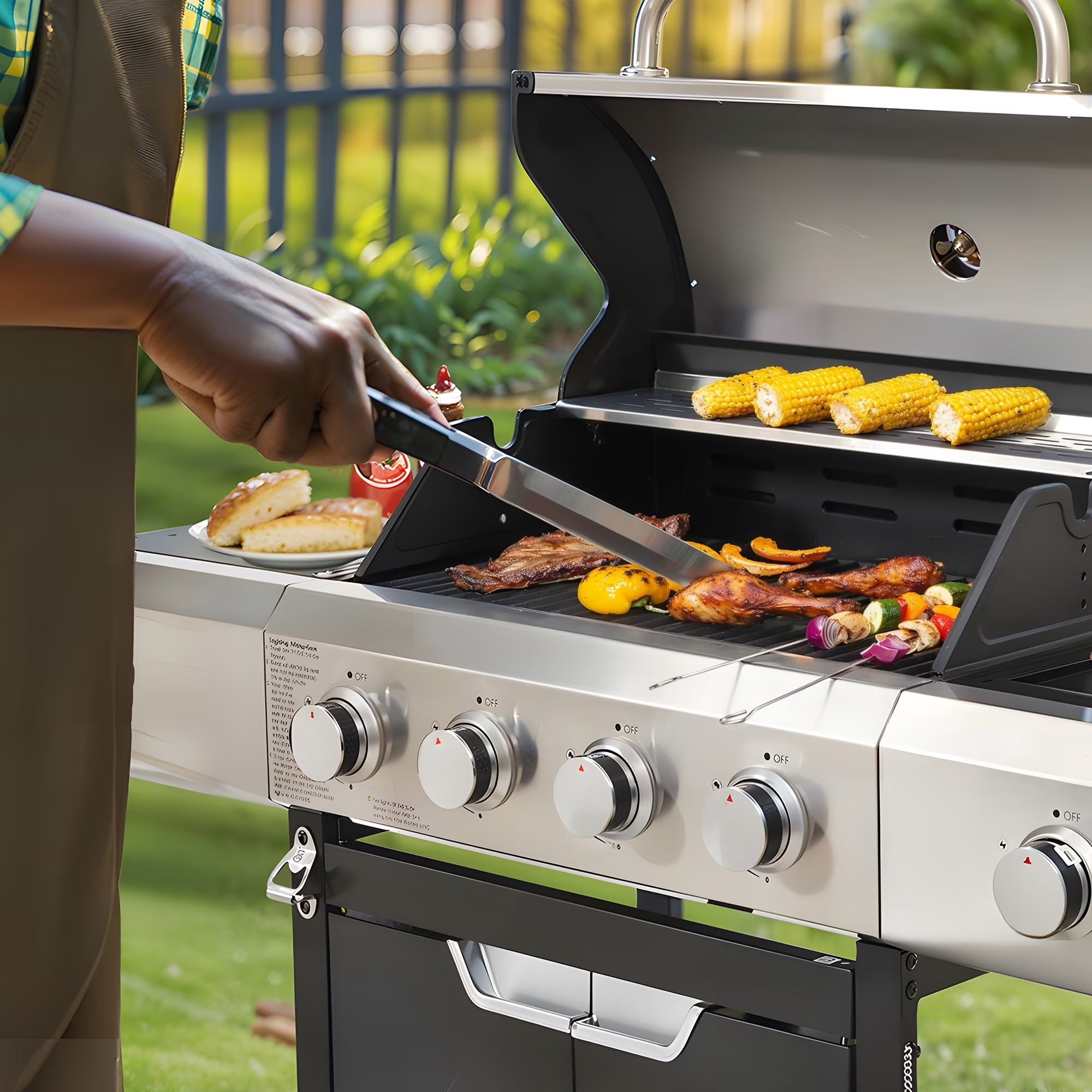 Highsound 4-Burner Propane Gas Grill with Side Burner, 51,000 BTU Outdoor Barbecue Grill, Stainless Steel BBQ Grill for Backyard Cooking, Black Gas Grills
