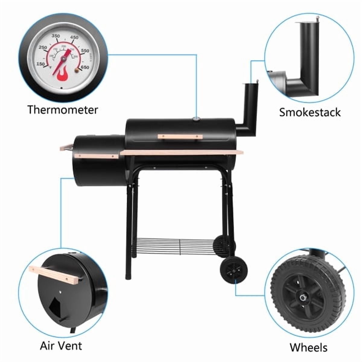 YDLW Charcoal Offset Smoker Grill - Family-Size 4-6 Person BBQ with Temperature Control & Portable Wheels YDLW